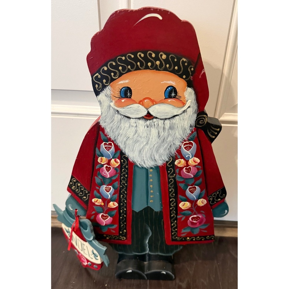 Russian Style Christmas Santa Claus Figure Red Hand Painted Wood Folk Art Noel